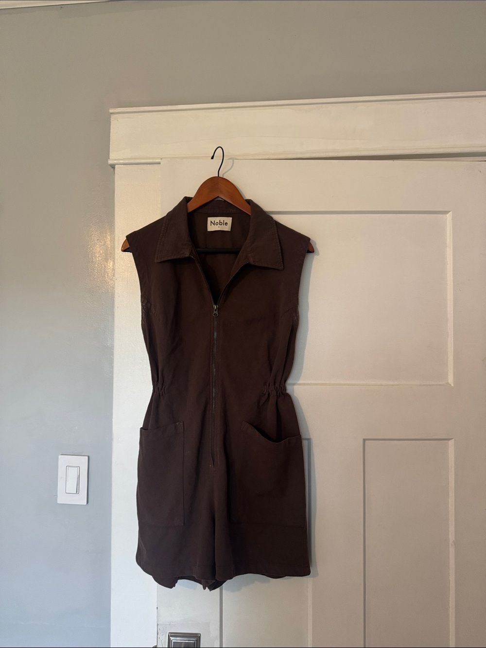 Noble Sleeveless Zip-Front Brown Romper